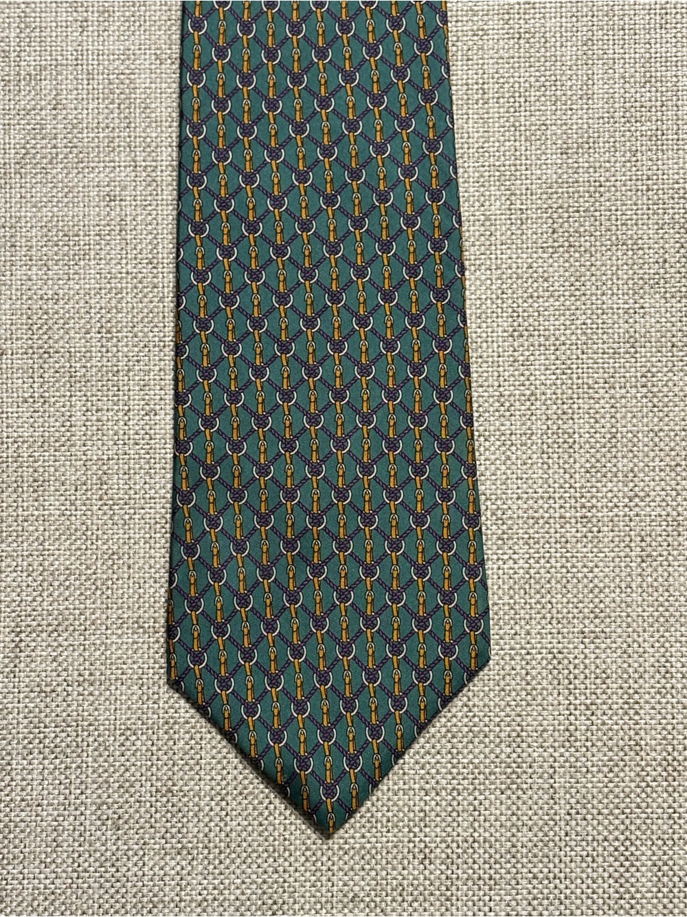 Vintage Bert Pulitzer Silk Tie Equestrian Horse Bit Print Made USA 3.75”